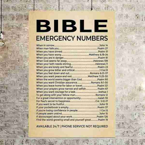 "Bible Emergency Numbers: Inspirational Canvas Print" 12 11