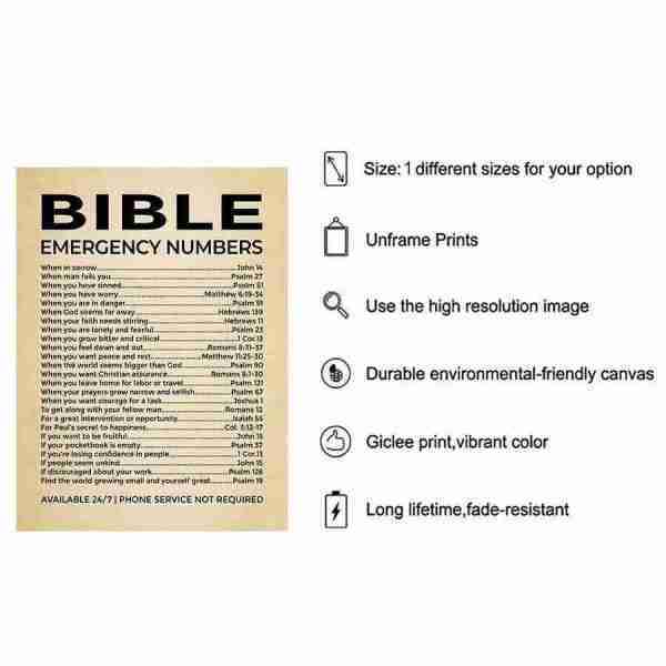 "Bible Emergency Numbers: Inspirational Canvas Print" 19 18
