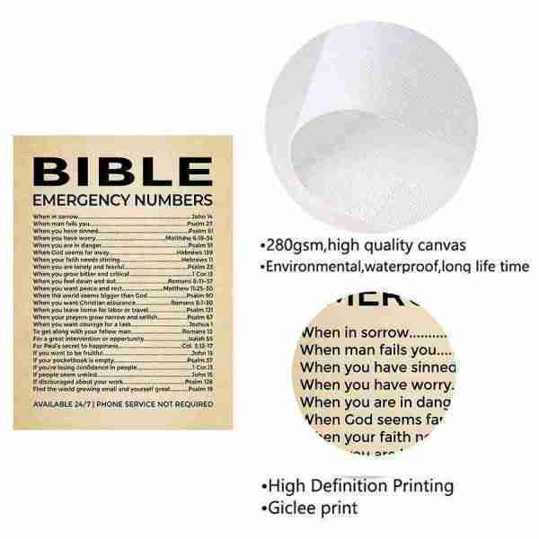"Bible Emergency Numbers: Inspirational Canvas Print" 20 19