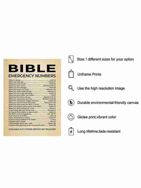 "Bible Emergency Numbers: Inspirational Canvas Print" 7 6